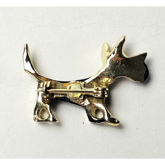 VTG Scottie Dog Brooch Green Emerald Crystal Gold Tone & Blk 1.3" Long VGC! - Picture 4 of 6